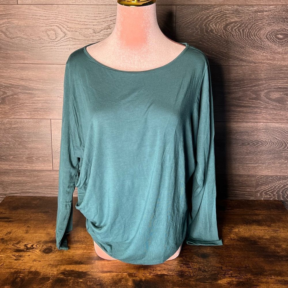 REVOLVE Krisa Modal Boat Neck, Side Rouched L/S Tee in Marine Green/Blue. NWOT